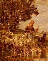 Charles Emile Jacque - A Shepardess Watering Her Flock